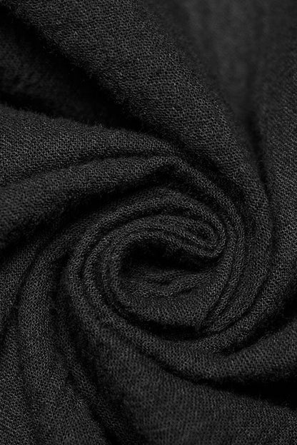 Black Hand-stitched Button Pleated Long Puff Sleeves Ruffle Gothic Blouse