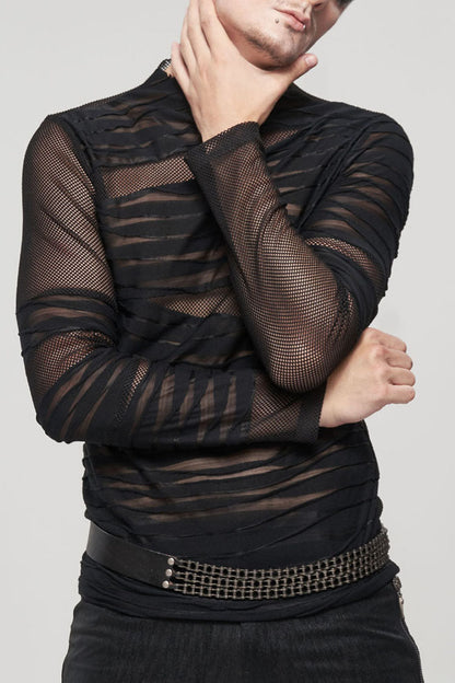 Black Gothic Bandage Design Net Yarn Perspective Sweater