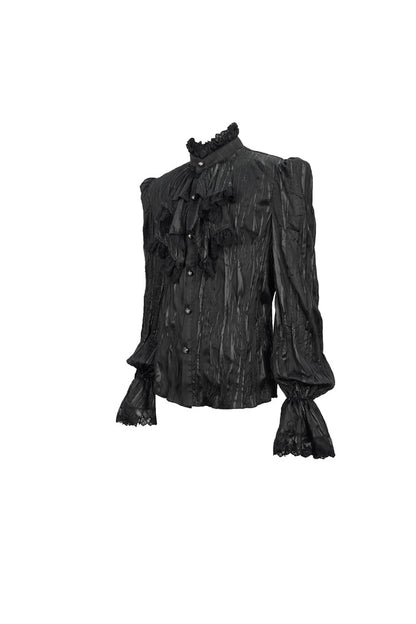 Black Stand Collar Striped Collar Lace Gothic Shirt