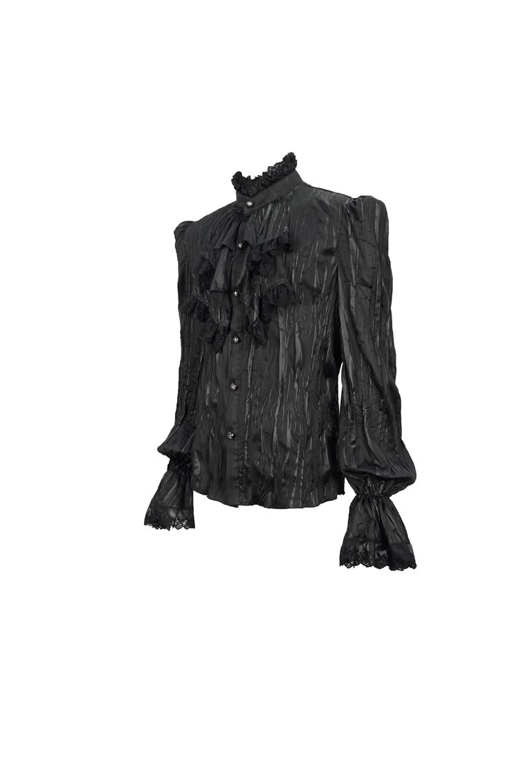 Black Stand Collar Striped Collar Lace Gothic Shirt