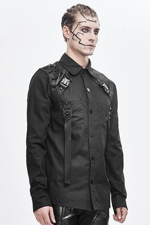 Black Straps Long Sleeves Punk Blouse