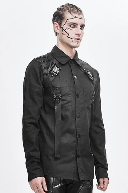 Black Straps Long Sleeves Punk Blouse