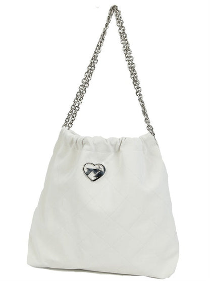 Cool Metal Diamond Quilted Leather Chain Tote Bag