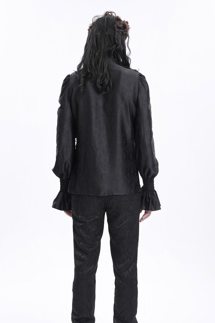 Black Stand Collar Long Sleeves Ruffle Lace Cross Gothic Blouse