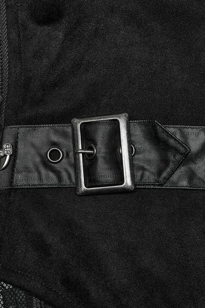Black Sleeveless Hollow Suede Leather Stitching Irregular Gothic Vest