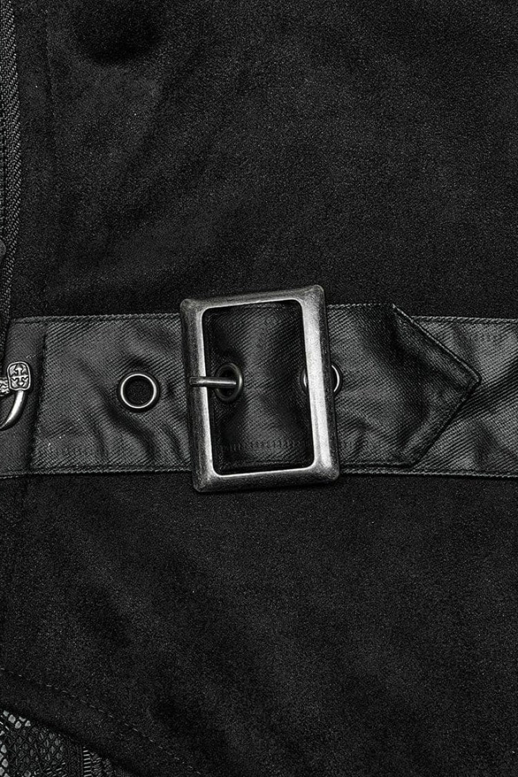 Black Sleeveless Hollow Suede Leather Stitching Irregular Gothic Vest