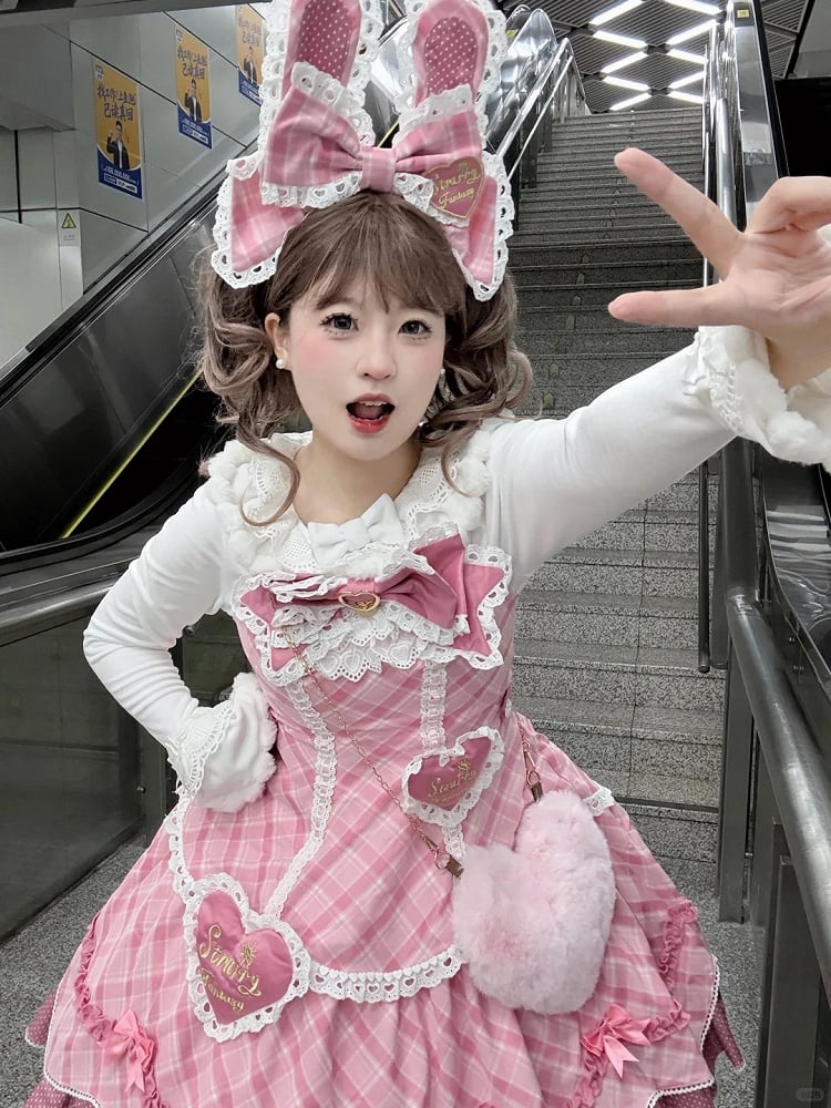 [pre-order Deadline: May 10] Blue/yellow/pink Sweetheart Lolita + Lace Ribbon Jks Dress + Bunny Ear Puff Sleeve Blouse + Bunny Ear Full Set + Cat Ear Full Set