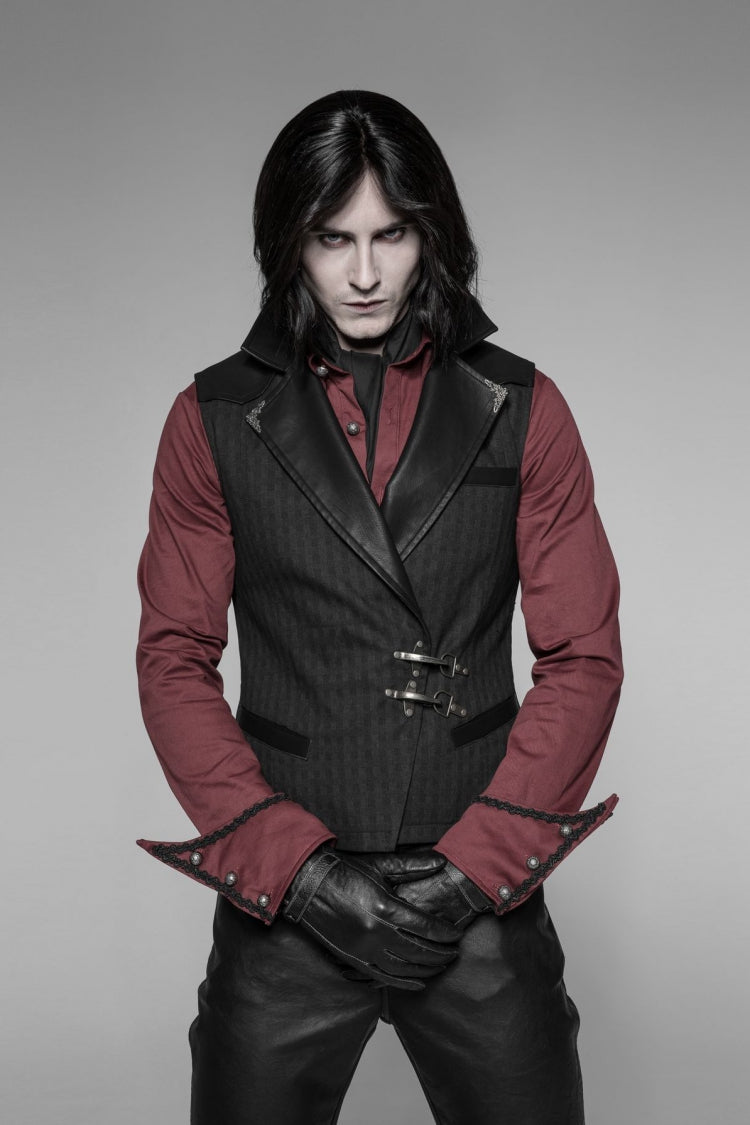 Black V Collar Sleeveless Metal Buckle Steampunk Crossover Formal Vest