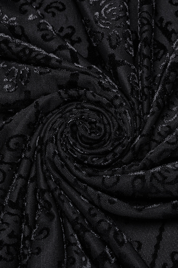 Black Stand Collar Long Sleeves Print Ruffle Gothic Blouse
