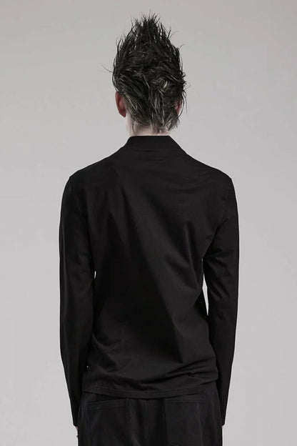 Black Long Sleeves Faux Leather Stitching Steampunk Blouse