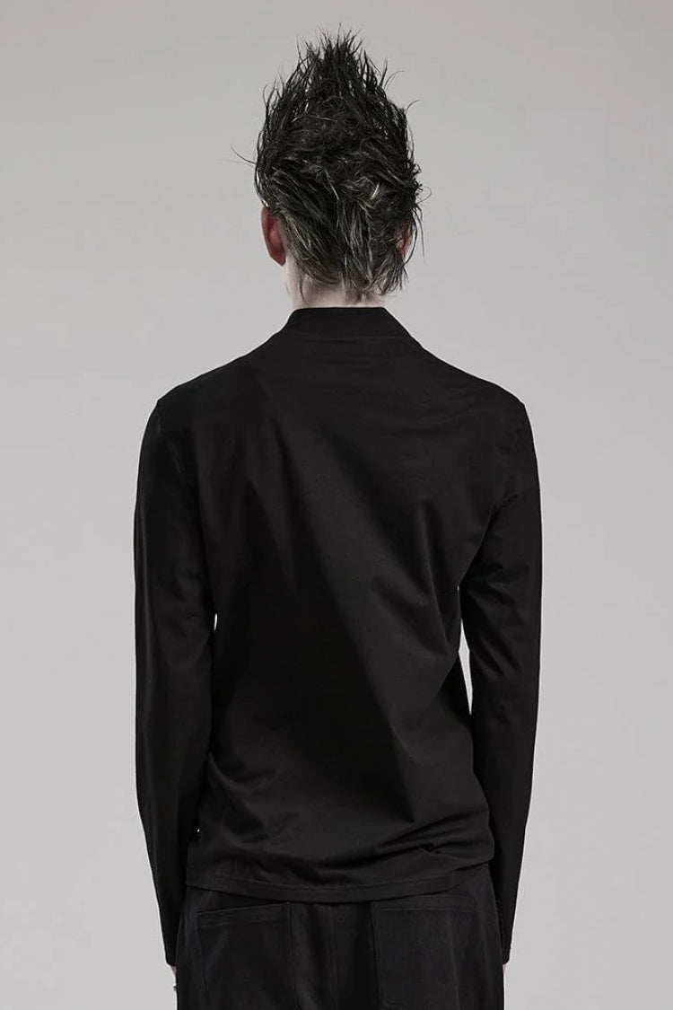 Black Long Sleeves Faux Leather Stitching Steampunk Blouse