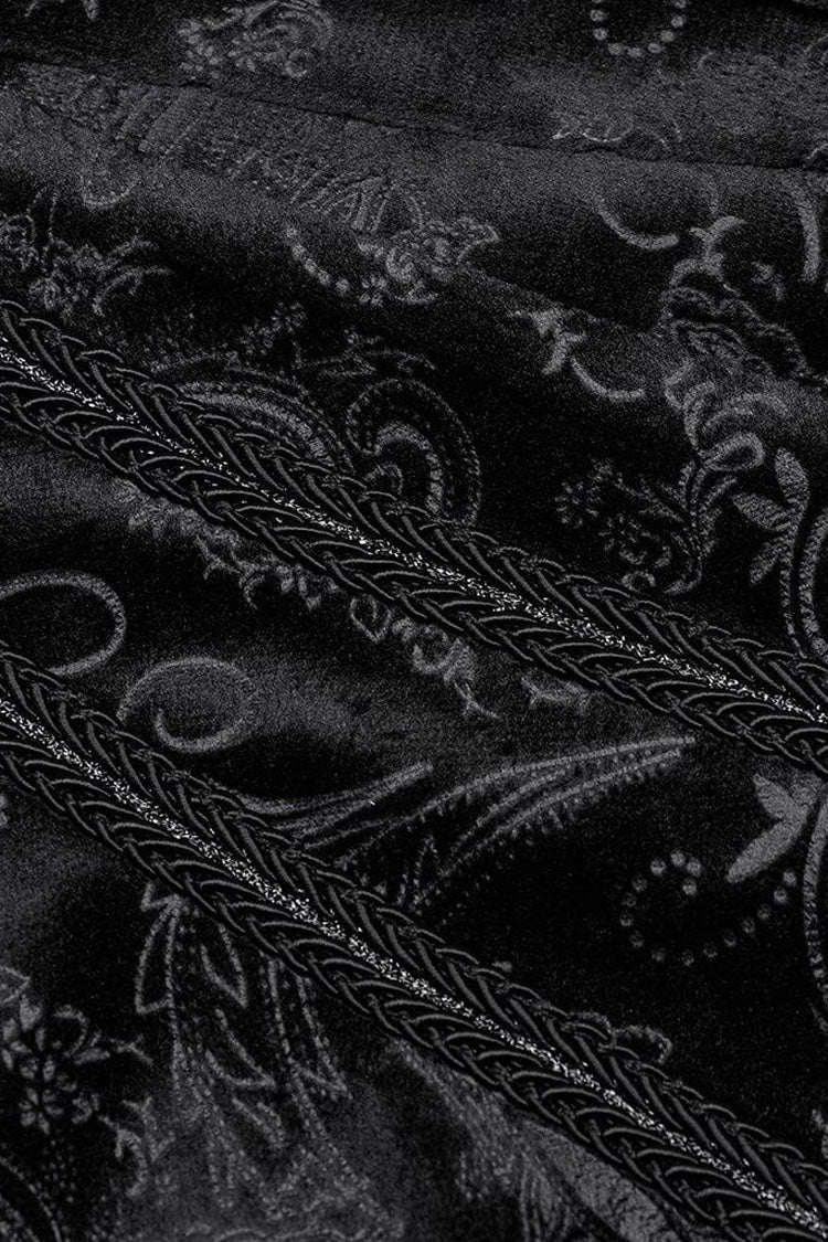 Black Long Sleeves Dark Pattern Print Webbing Decoration Gothic Blouse