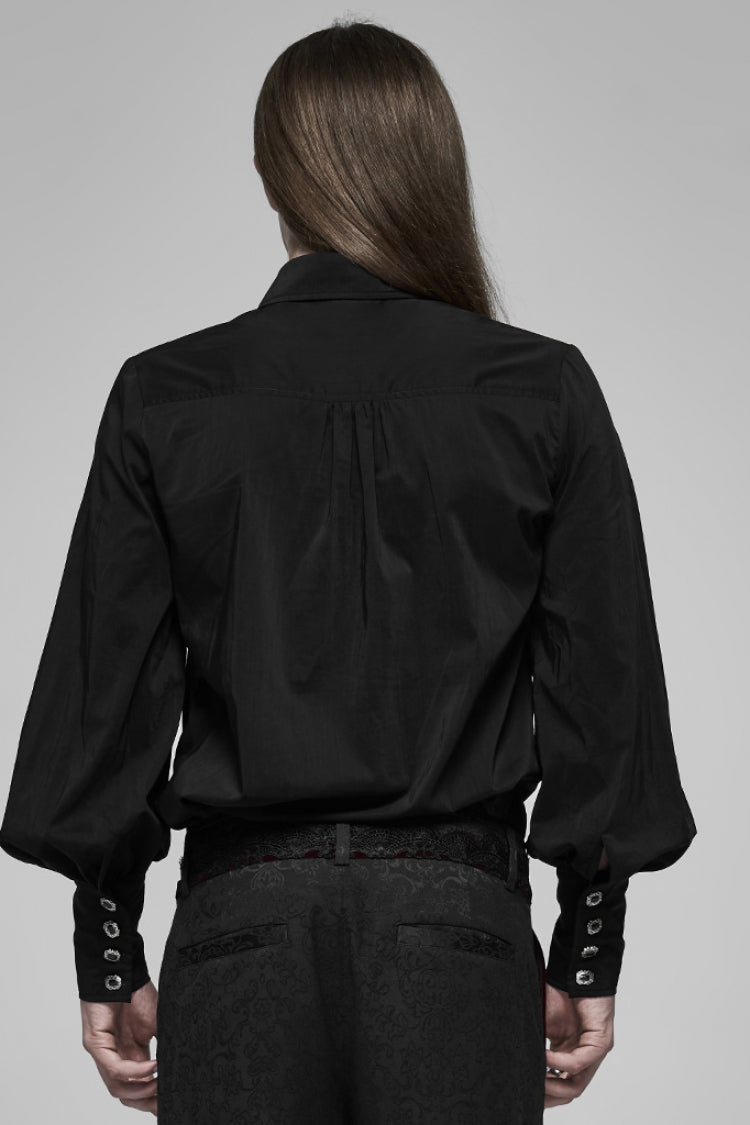 Black V Collar Long Puff Sleeves Hollow Lace-up Gothic Blouse