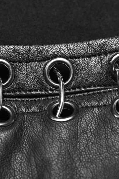 Black Sleeveless Metal Buckles Hollow Faux Leather Steampunk Vest
