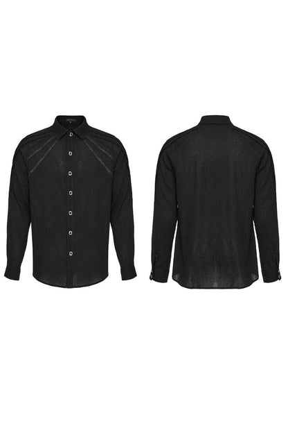 Black Lapel Collar Long Sleeves Metal Buttons Webbing Decoration Gothic Blouse