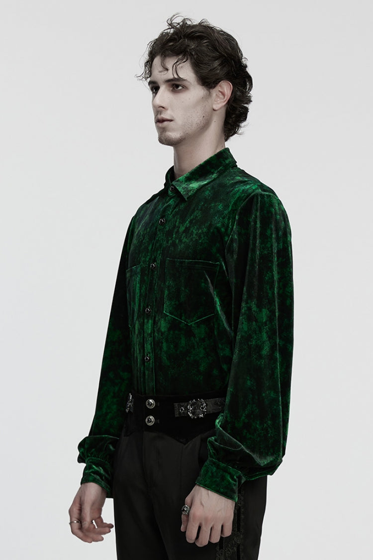 Green Lapel Collar Long Puff Sleeves Gothic Shirt