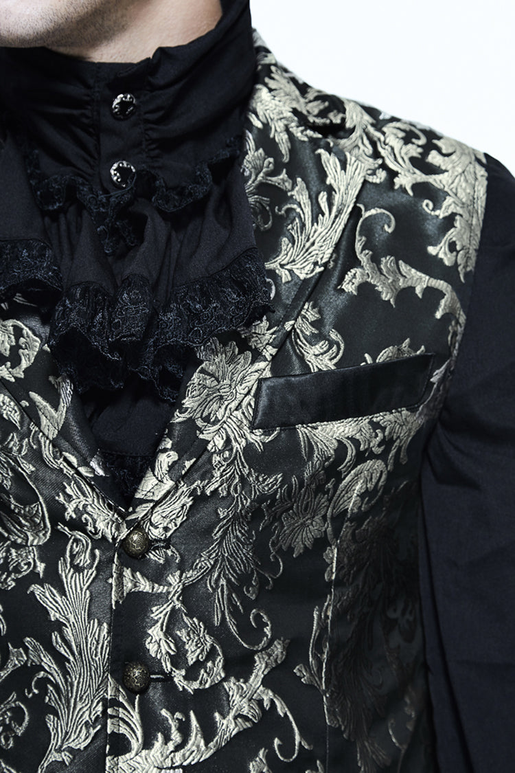 Black/silver Jacquard Printed Button Gothic Vest