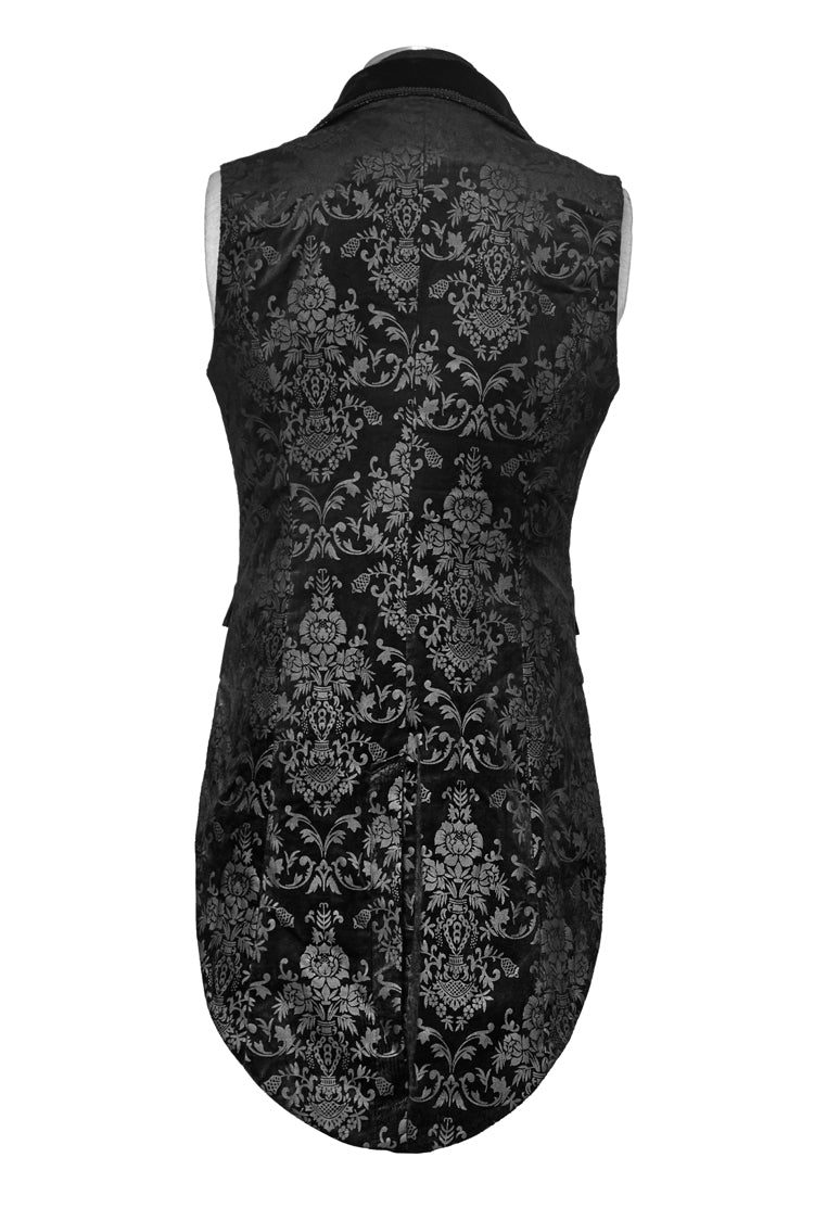 Black Victorian Swallow Tail Sleeveless Print Gothic Vest