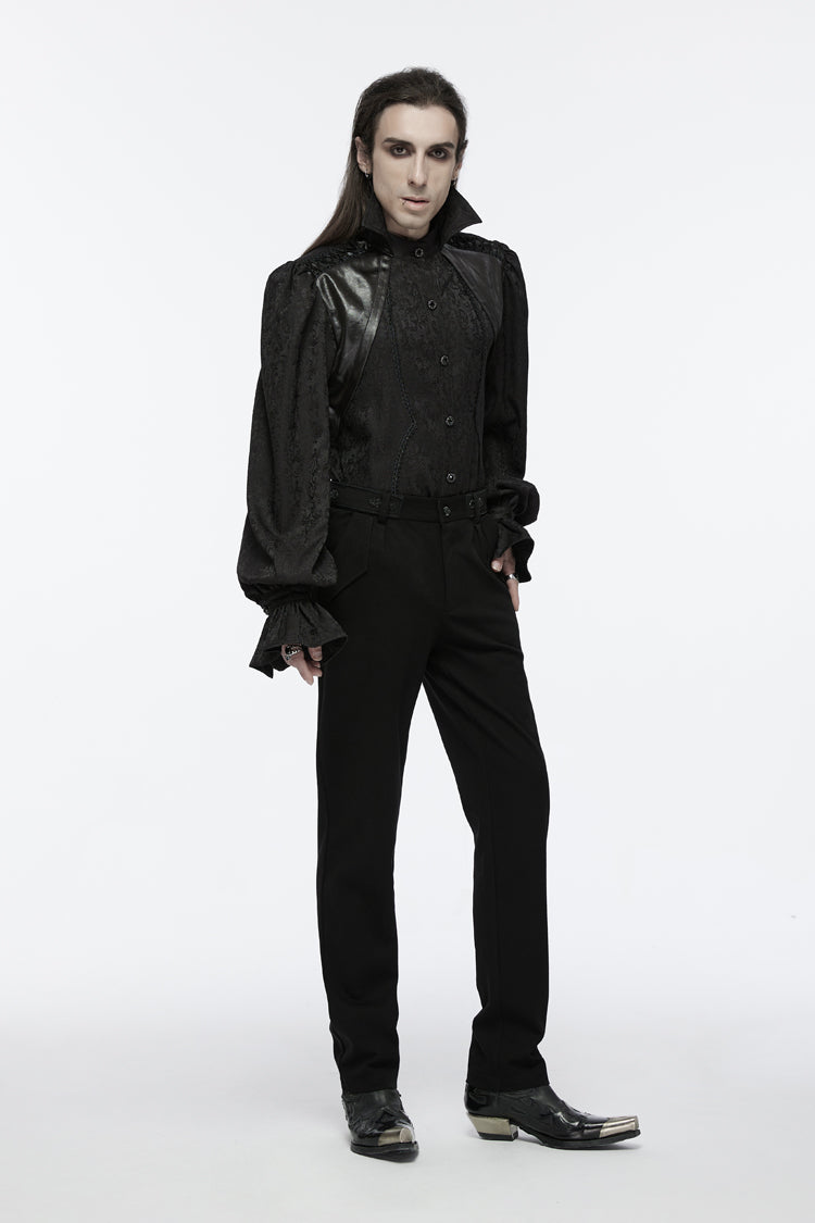 Black Long Puff Sleeves Lace-up Gothic Blouse