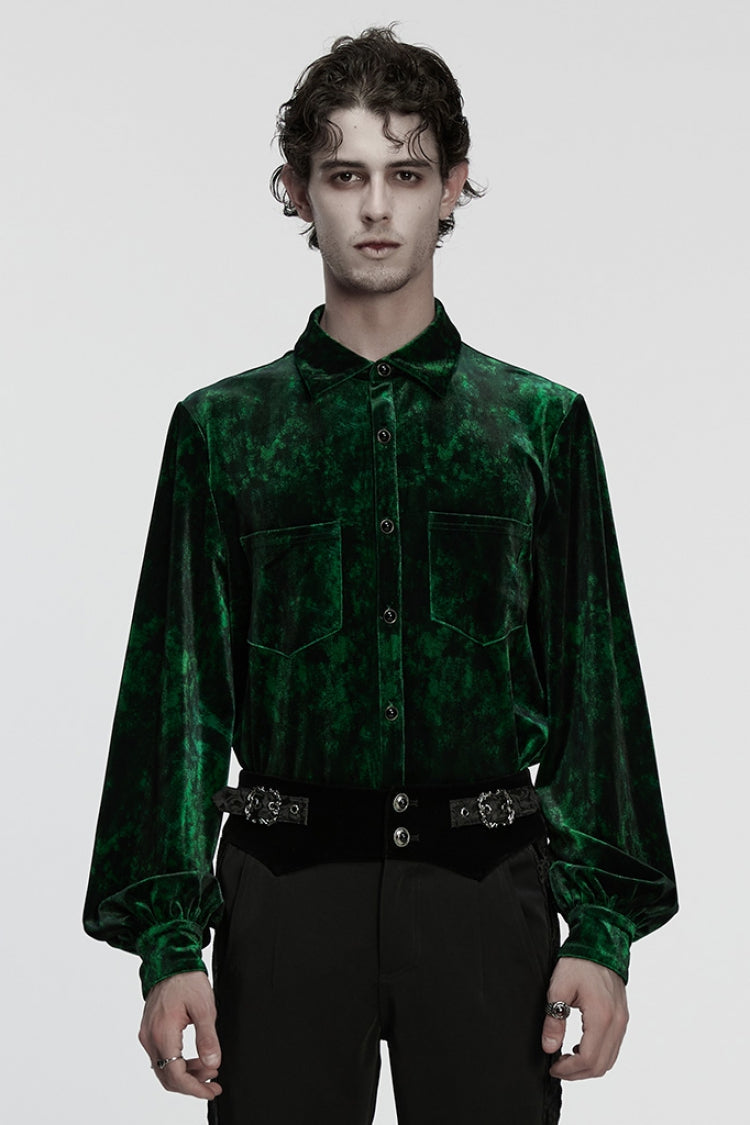 Green Lapel Collar Long Puff Sleeves Gothic Shirt