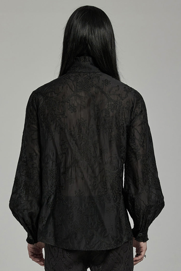 Black Stand Collar Jacquard Embroidery Gothic Blouse