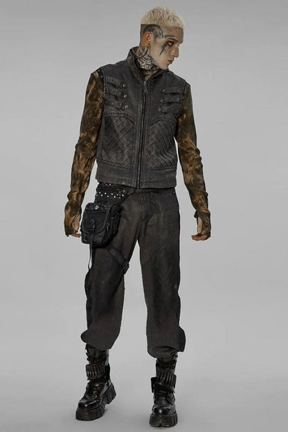 Twill Metal Skeleton Claw Zip Stand Collar Sleeveless Steampunk Vest 2 Colors