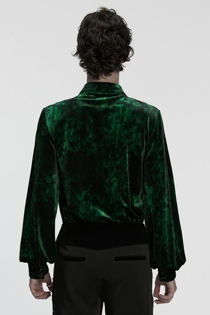 Green Lapel Collar Long Puff Sleeves Gothic Shirt
