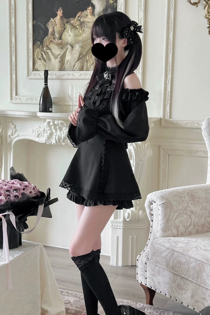 Jirai Off Shoulder Peplum Top + Ruffle Short Pants