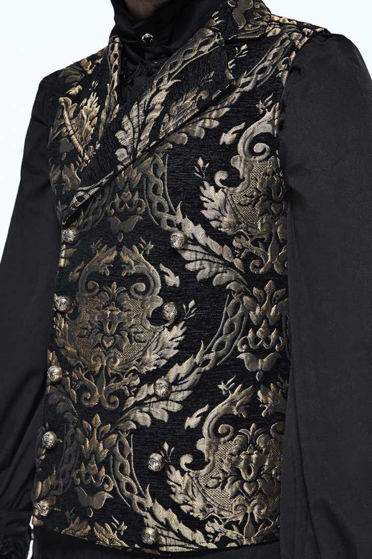 Black/gold Short Big Jacquard Pattern Gothic Waistcoat