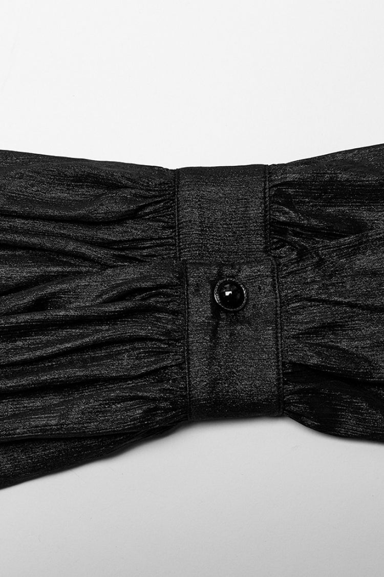 Black Stand Collar Jacquard Ruffle Gothic Blouse