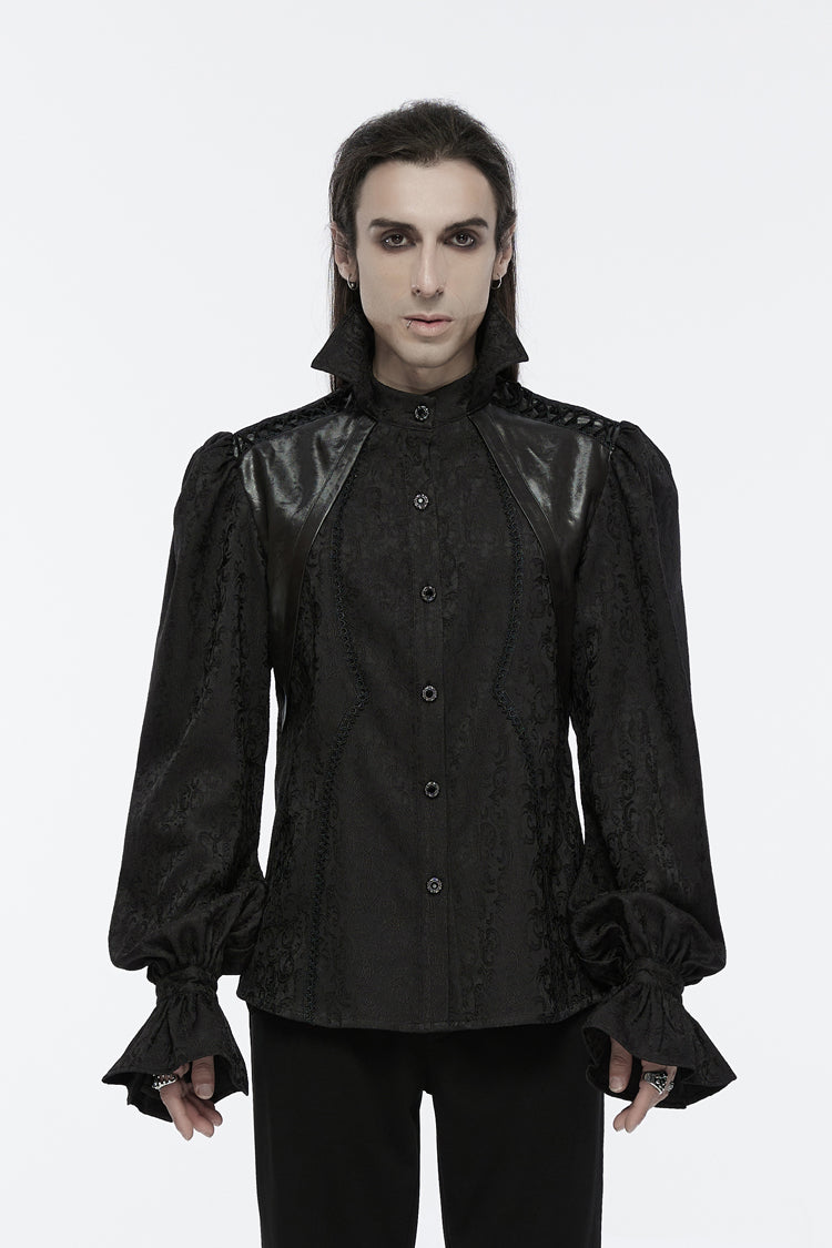 Black Long Puff Sleeves Lace-up Gothic Blouse