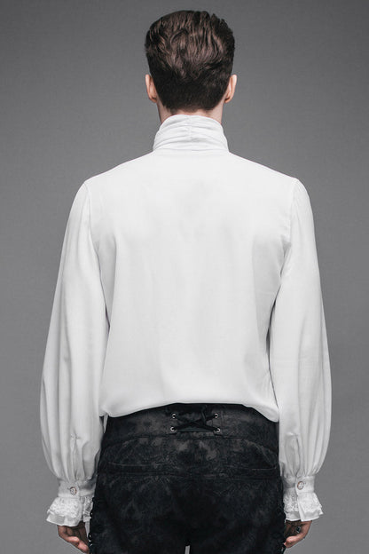 White Ruffled Lace Button-up Micro-bullet Chiffon Long Sleeve Gothic Shirt