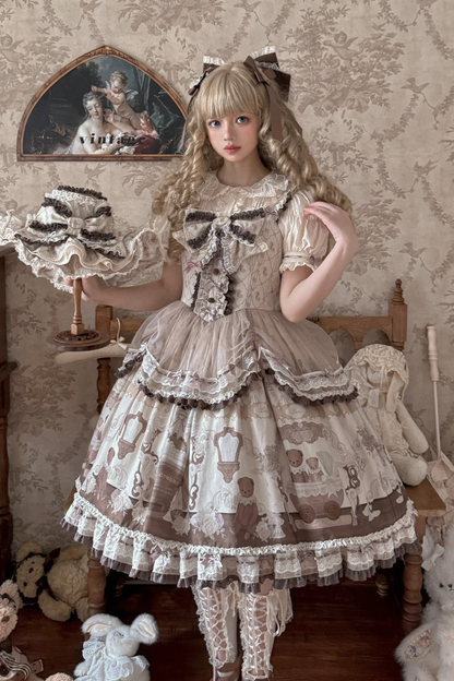 Briana Bear Print Dream Doll Lolita Dress + Jsk + Skirt + Shirt + Petticoat