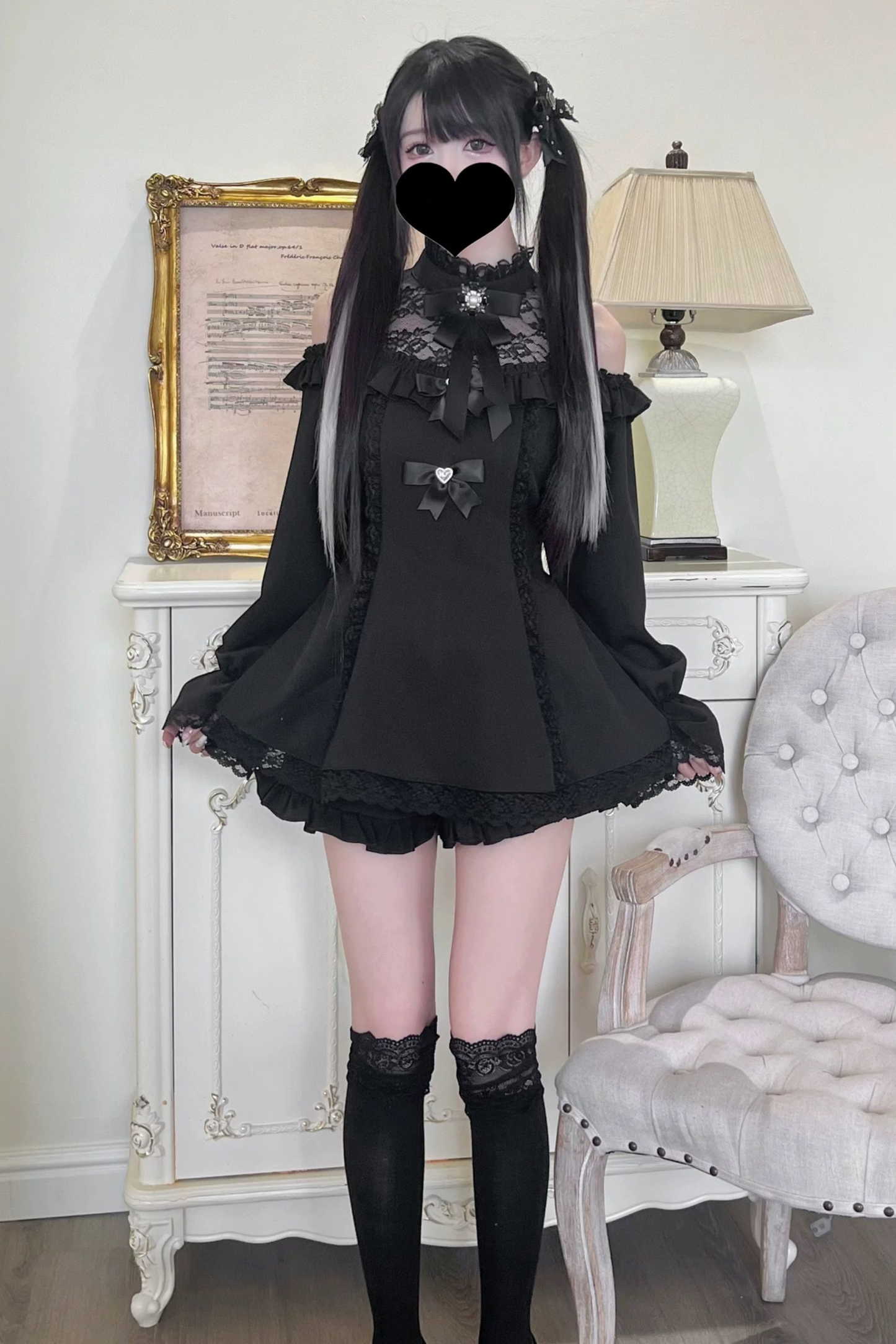 Jirai Off Shoulder Peplum Top + Ruffle Short Pants