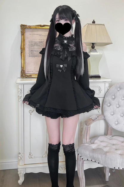 Jirai Off Shoulder Peplum Top + Ruffle Short Pants
