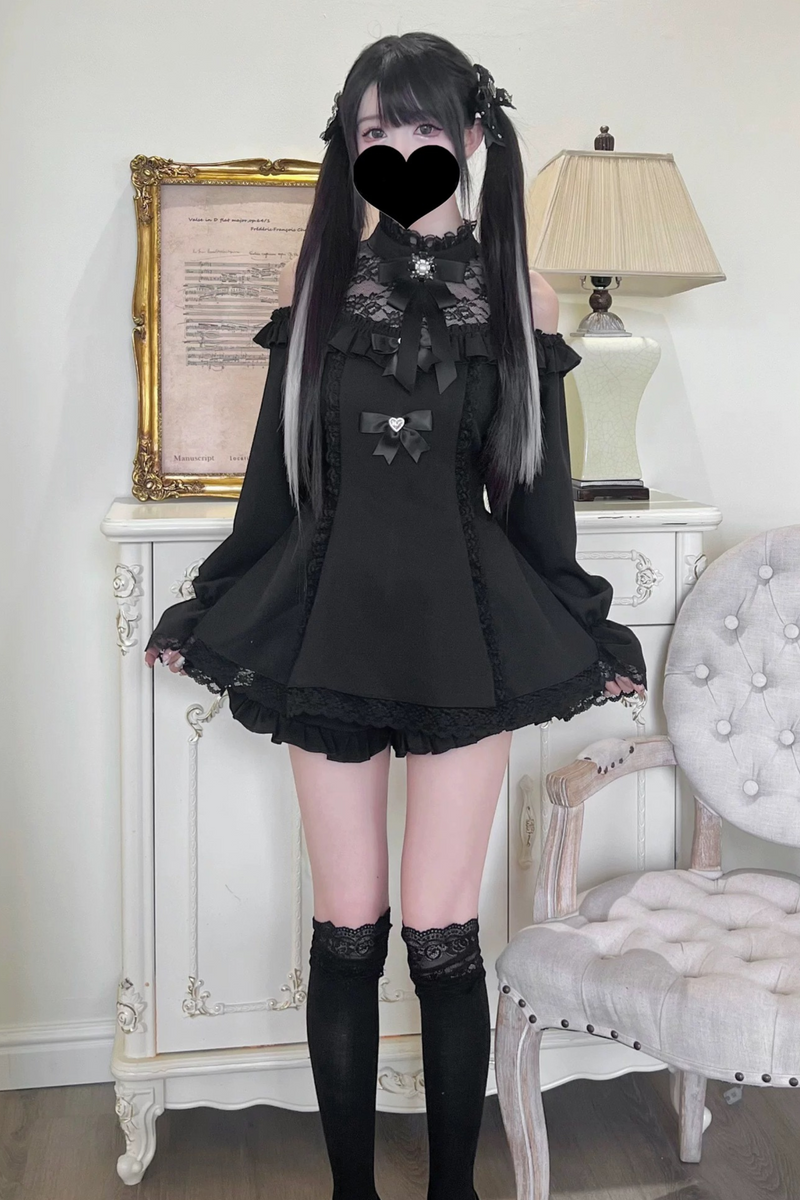 Jirai Off Shoulder Peplum Top + Ruffle Short Pants
