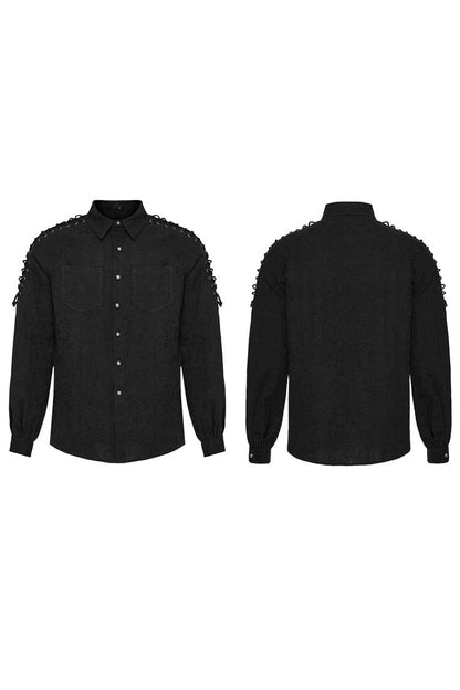 Long Puff Sleeves Shoulder Straps Embroidery Gothic Blouse 2 Colors