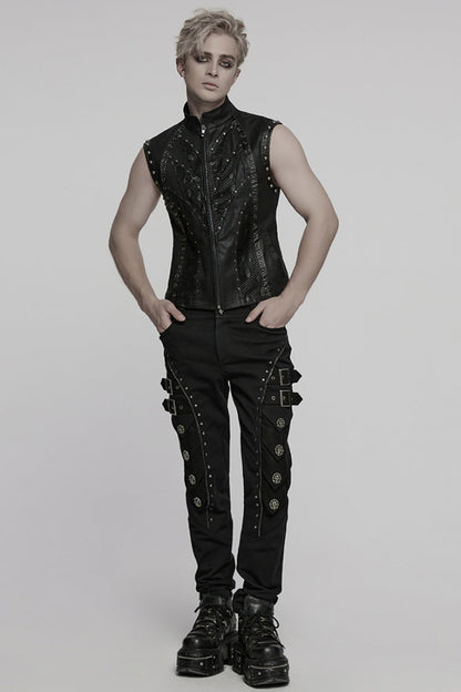 Black Stand Collar Stitching Mesh Punk Vest