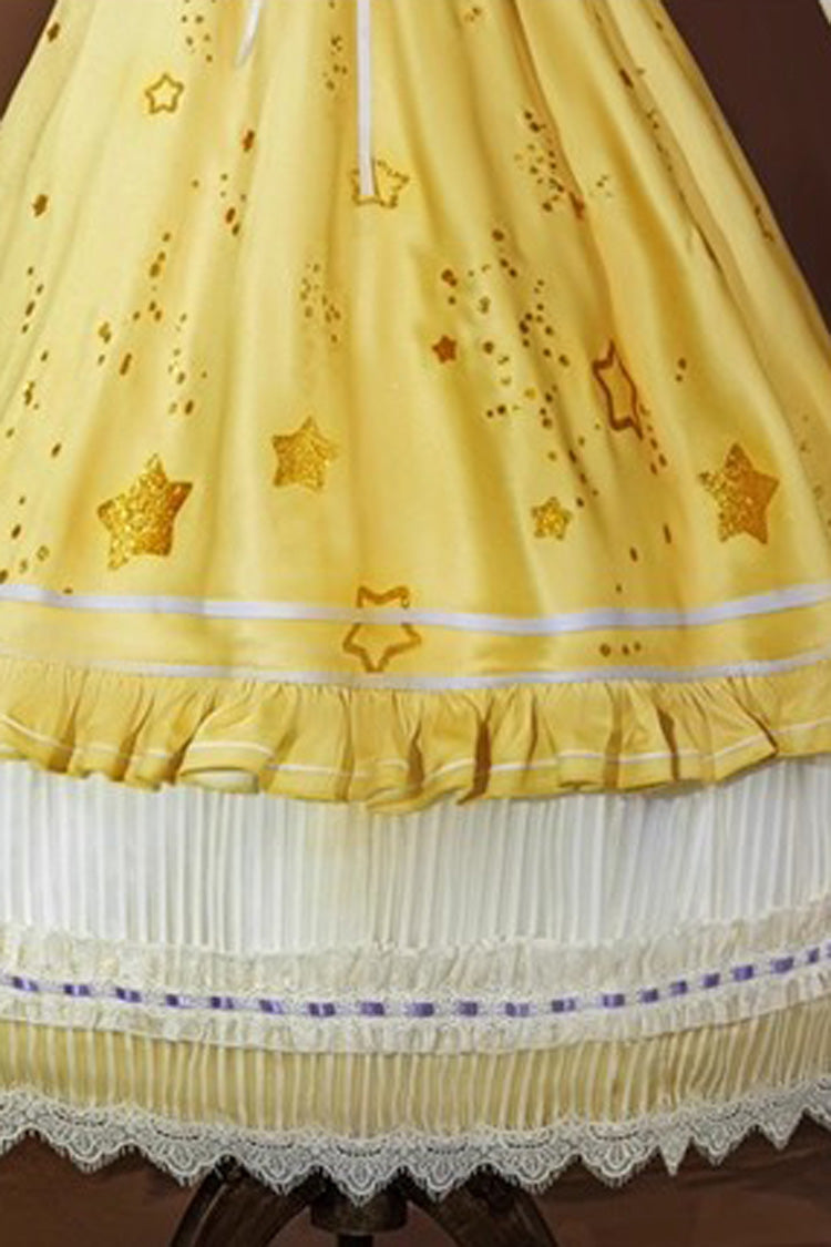 Yellow [identity V Toy Merchant Glimmer Within Reach] Triple-layered Print Ruffle Bowknot Classic Cosplay Lolita Dress Set