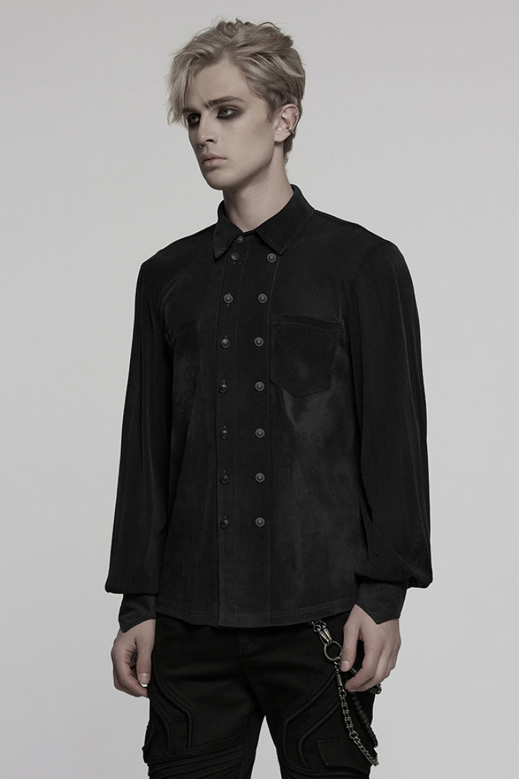 Black Double-breasted Long Puff Sleeves Gothic Blouse