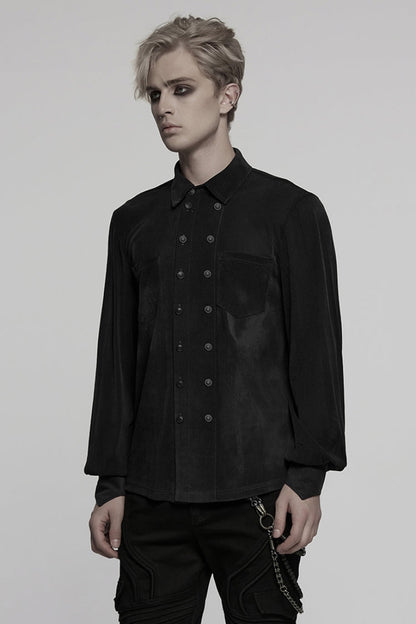 Black Double-breasted Long Puff Sleeves Gothic Blouse