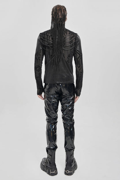 Black Long Sleeves Circuit Board Print Punk Blouse