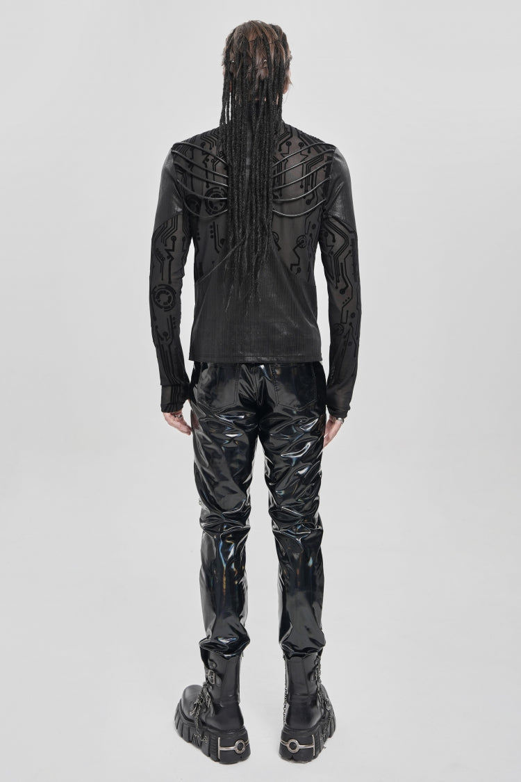 Black Long Sleeves Circuit Board Print Punk Blouse