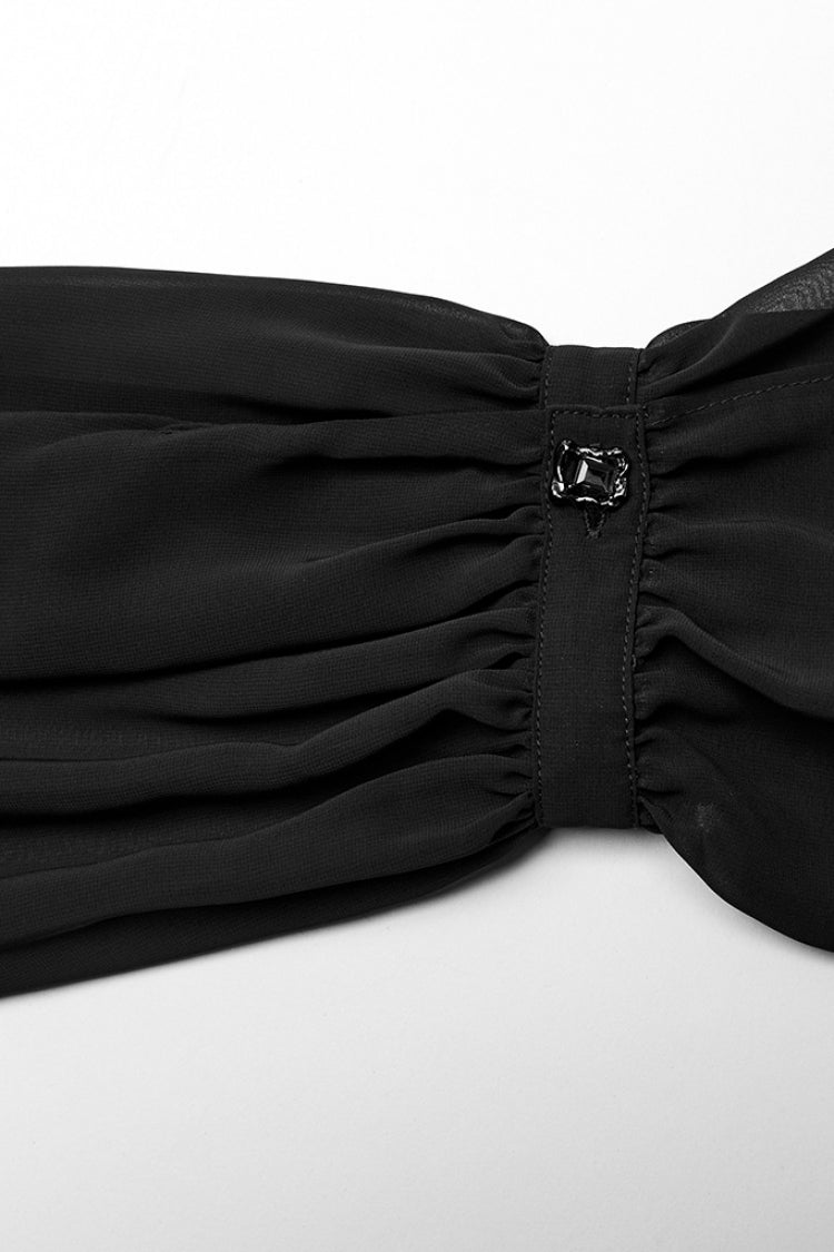 Black Lapel Collar Sheer Gothic Blouse