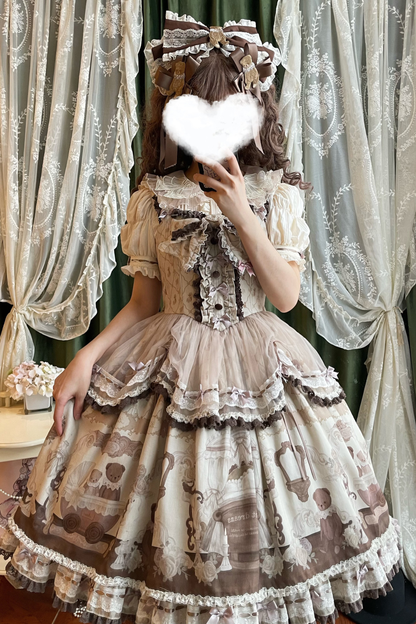 Briana Bear Print Dream Doll Lolita Dress + Jsk + Skirt + Shirt + Petticoat
