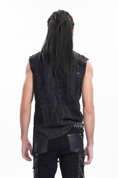 Black Lapel Collar Sleeveless Lace-up Ripped Ring Gothic Vest