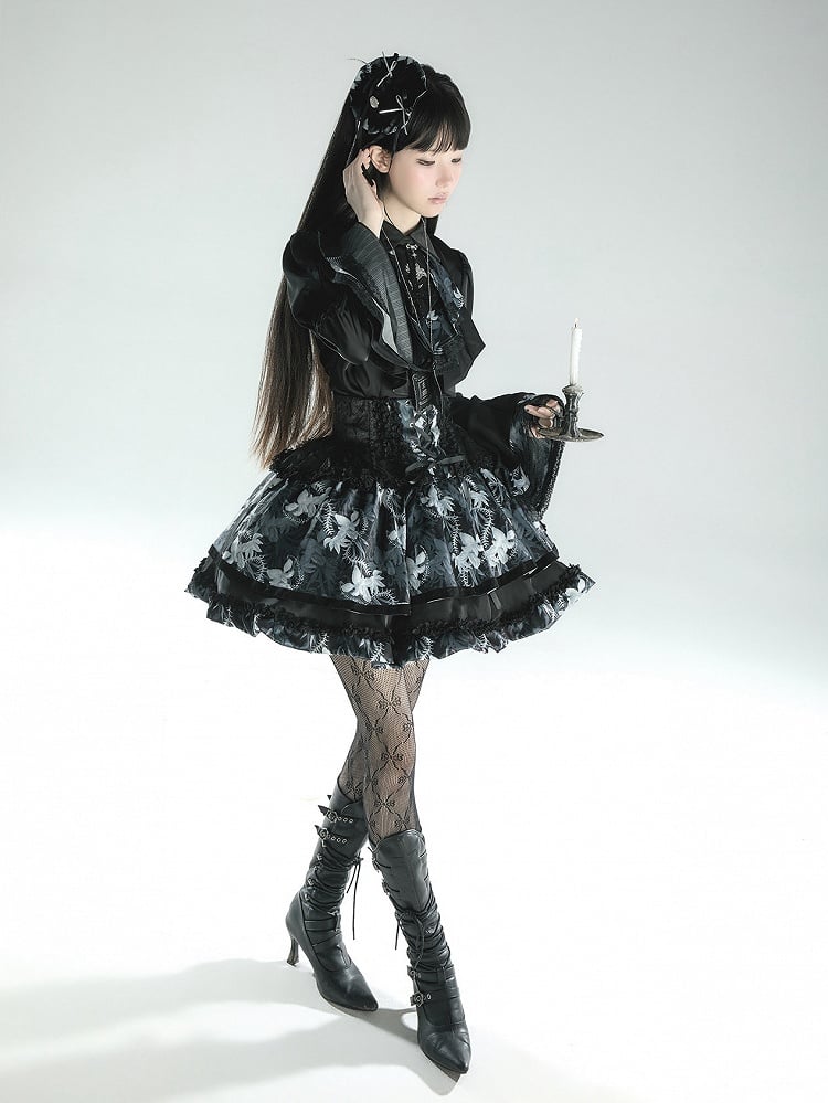 [pre-order Deadline: May 13] Bone Iris Gothic Black Ruffle Shirt + Corset Skirt + Accessories
