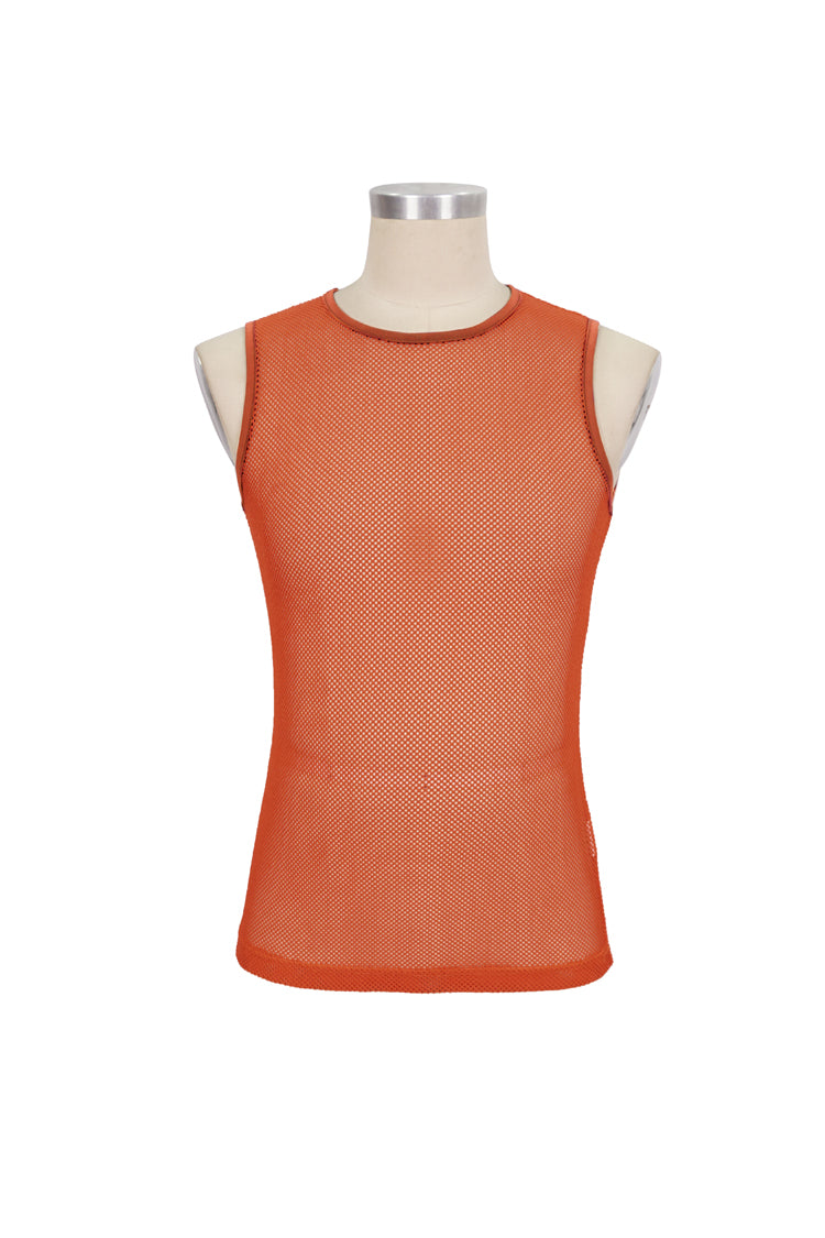 Orange Elasticity Perspective Rhombus Net Yarn Sleeveless Gothic T-shirt