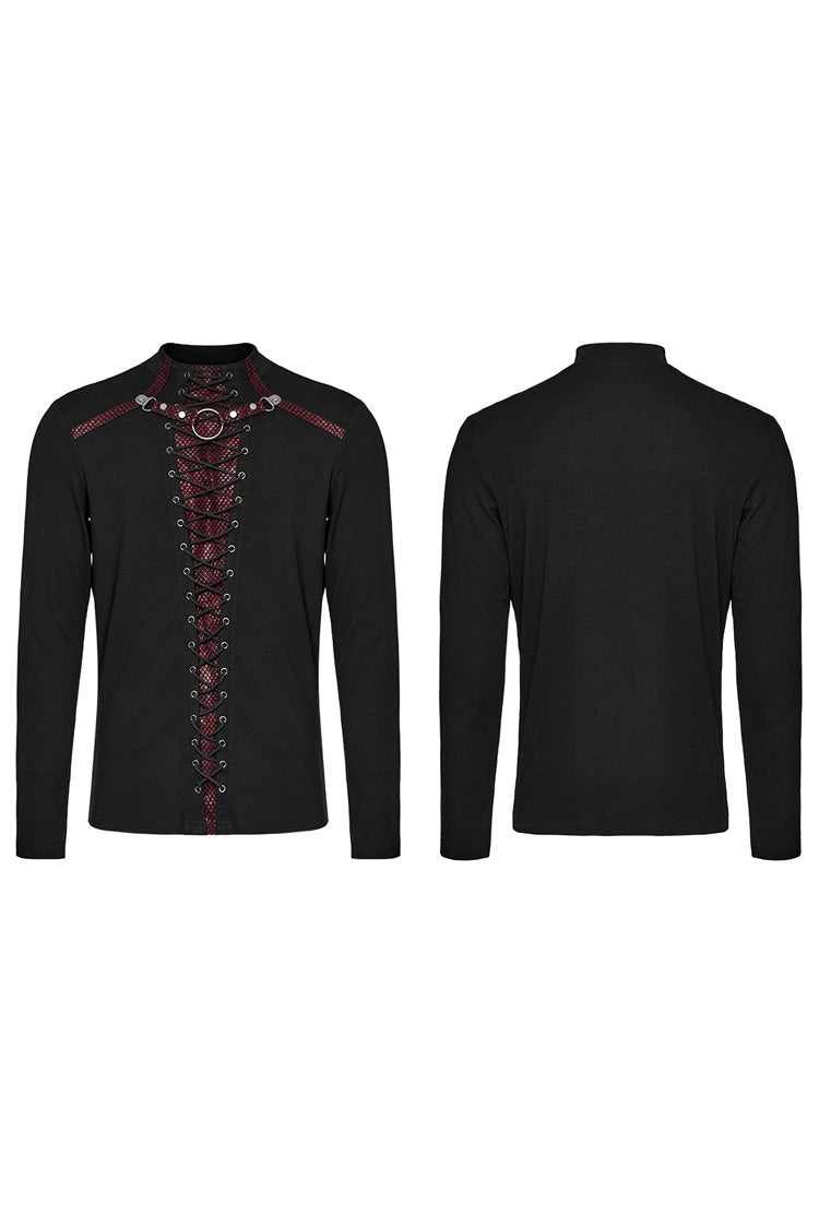 Black/red Long Sleeves Stitching Lace-up Ripped Punk Blouse