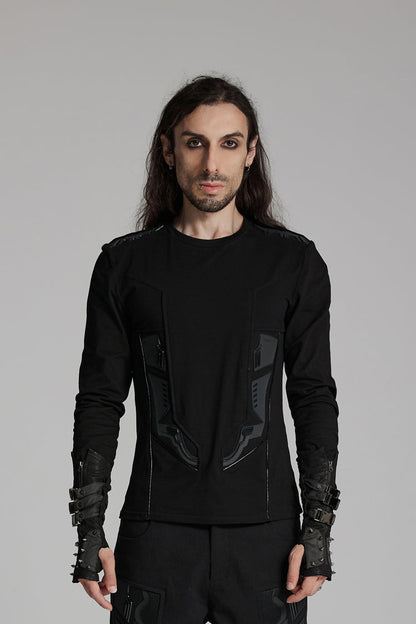 Black Round Collar Long Sleeves 3d Amor Patch Print Punk T-shirt